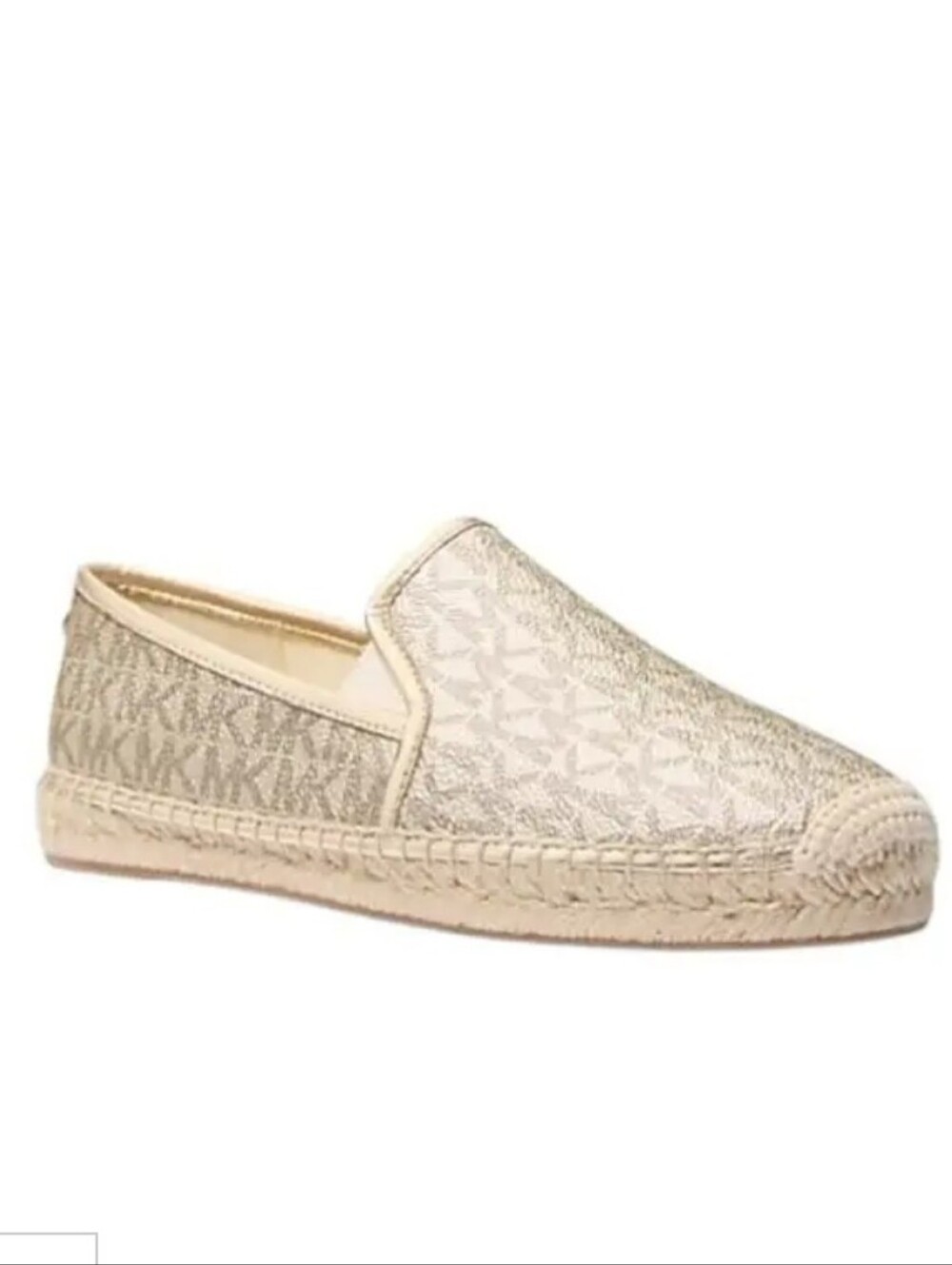 Michael Kors Hastings Metallic Canvas Signature Espadrille in Pale Gold Size 8